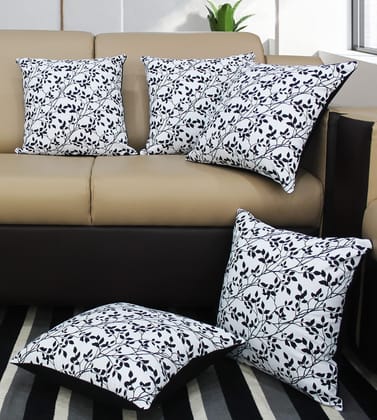 AIRWILL Cotton Small Leaf Themed Cushion Covers for Cushions & Pillows (Black & White, Pack of 5)