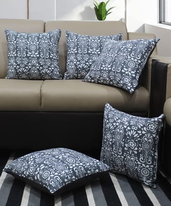 AIRWILL Cotton Grey Damask Themed Cushion Covers for Cushions & Pillows (Grey & White, Pack of 5)