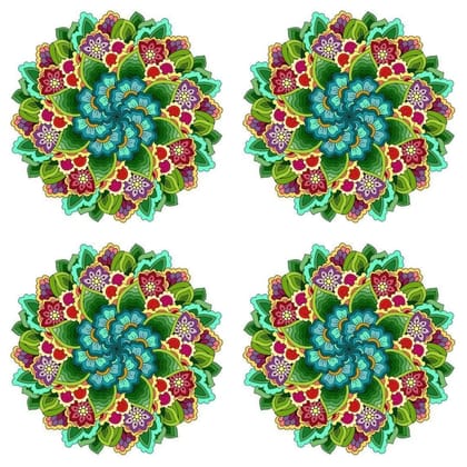APM Rangoli Set of Four Pcs Waterproof Laminated Floor Sticker in 12X12 inches (RS02) (R15)