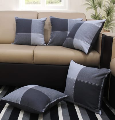 AIRWILL Cotton 4-Way Dobby Black Themed Cushion Covers for Cushions & Pillows (Black & Grey, Pack of 5)