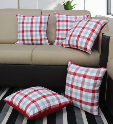 AIRWILL Cotton Lanfrancki Red Themed Cushion Covers for Cushions & Pillows (Red & Grey, Pack of 5)