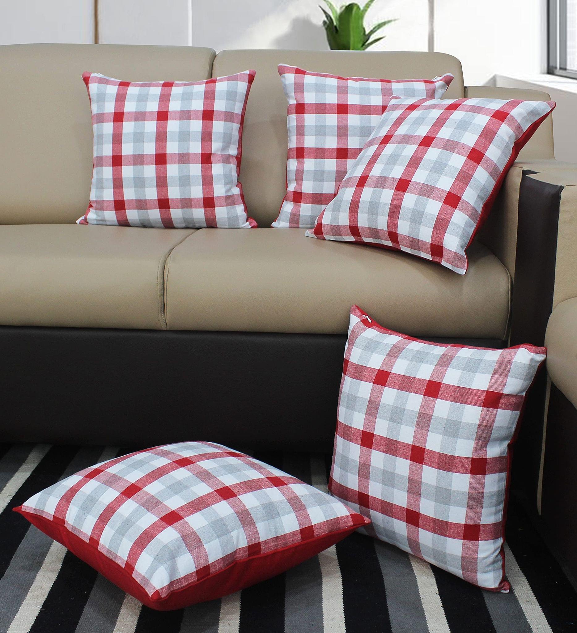AIRWILL Cotton Lanfrancki Red Themed Cushion Covers for Cushions & Pillows (Red & Grey, Pack of 5)