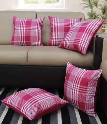 AIRWILL Cotton Track Dobby Pink Themed Cushion Covers for Cushions & Pillows (Pink & White, Pack of 5)
