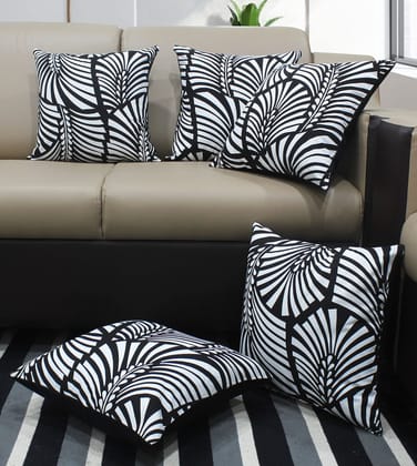 AIRWILL Cotton Themed Cushion Covers for Cushions & Pillows (Black & White, Pack of 5)