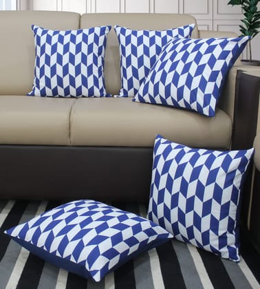 AIRWILL Cotton Classic Diamond Blue Themed Cushion Covers for Cushions & Pillows (Blue & White, Pack of 5)