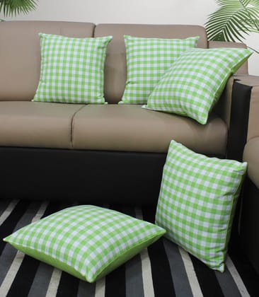 AIRWILL Cotton Gingham Check Green Themed Cushion Covers for Cushions & Pillows (Green & White, Pack of 5)