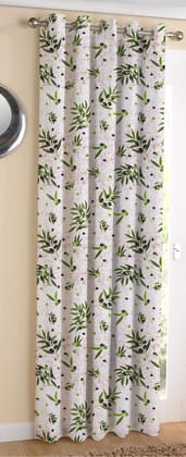 AIRWILL Cotton Olive Leaf Designed Blackout and Room Darkening 5ft Window Curtains Pack of 1 pc. (Floral - Green)