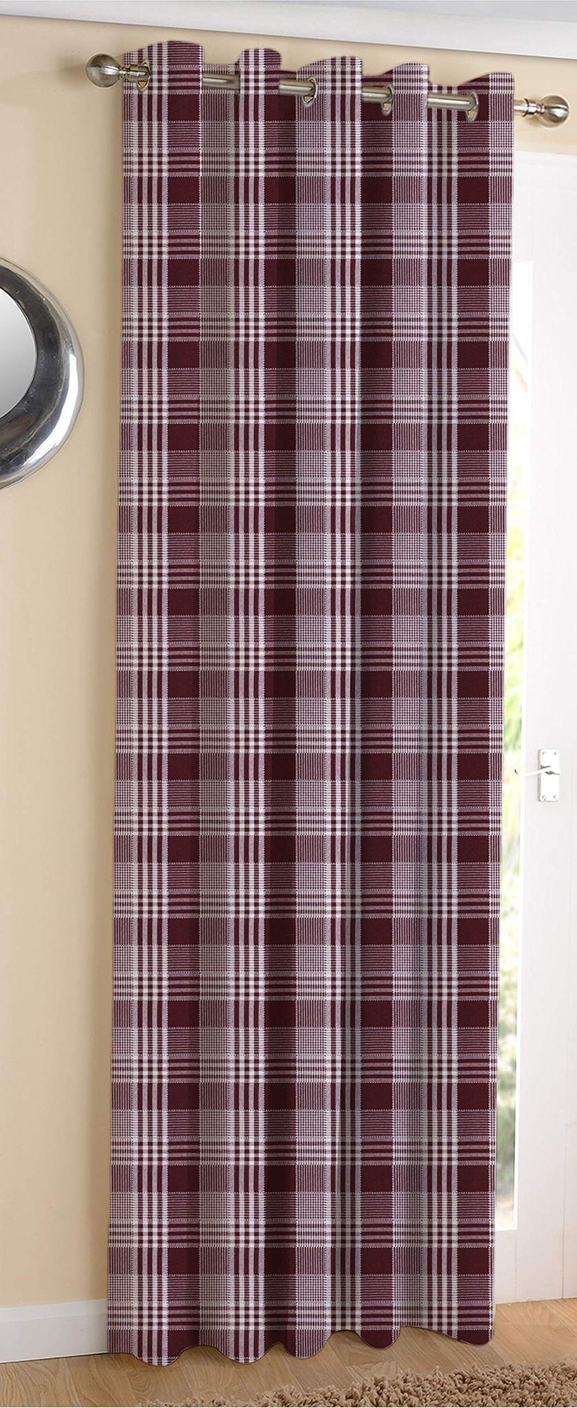 AIRWILL Cotton Track Dobby Maroon Designed Blackout and Room Darkening 5ft Window Curtains Pack of 1 pc. (Self Design - Maroon)