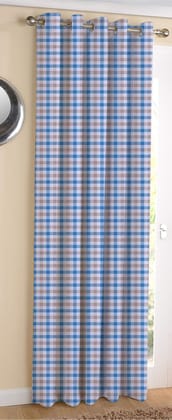 AIRWILL Cotton Lanfrancki Blue Designed Blackout and Room Darkening 5ft Window Curtains Pack of 1 pc. (Checks - Blue,Beige)