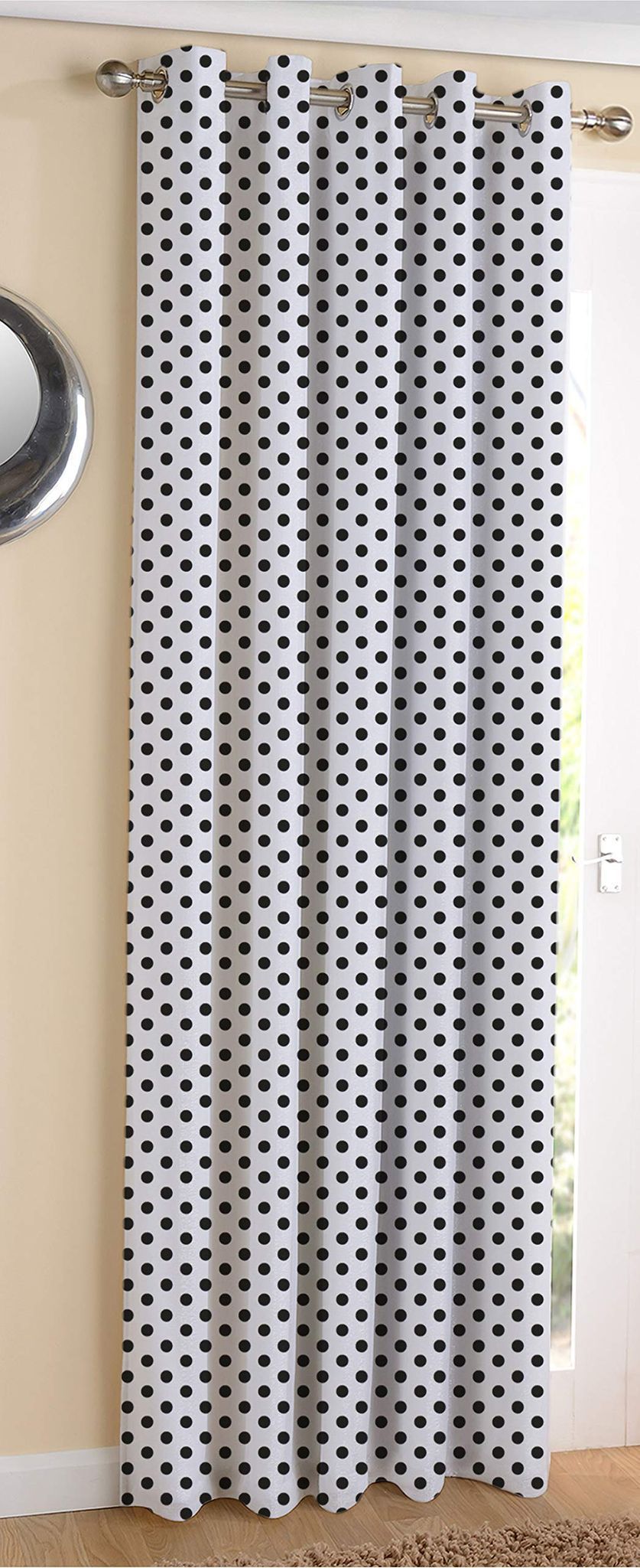 AIRWILL Cotton Polka Dot White Designed Blackout and Room Darkening 5ft Window Curtains Pack of 1 pc. (Printed - White,Black)