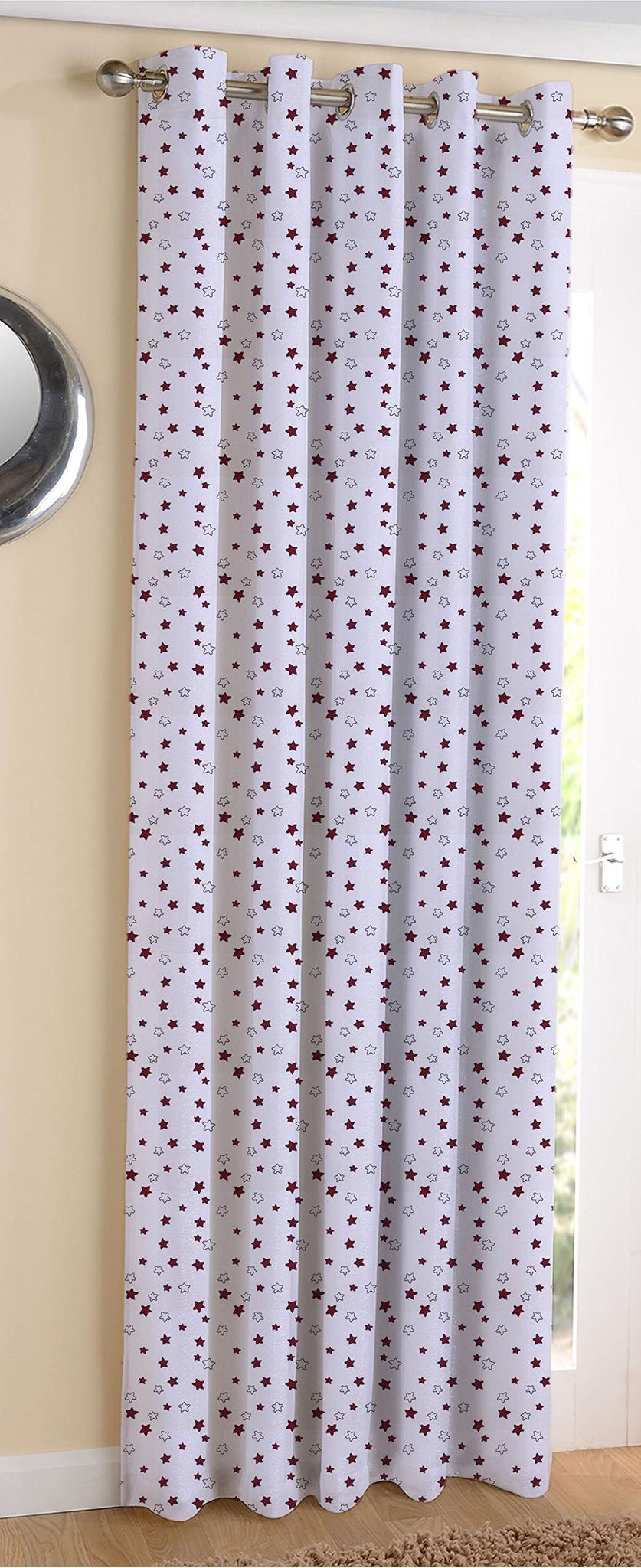 AIRWILL Cotton Ricco Star Designed Blackout and Room Darkening 5ft Window Curtains Pack of 1 pc. (Printed - Maroon)