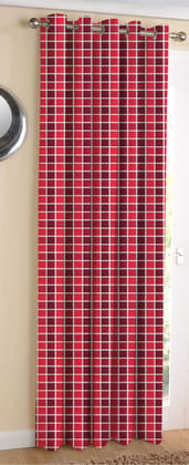 AIRWILL Cotton X-Mass Check Designed Blackout and Room Darkening 5ft Window Curtains Pack of 1 pc. (Checks - Maroon,Red)