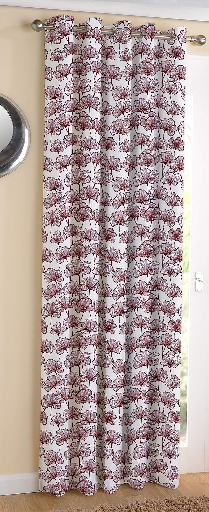 AIRWILL Cotton Single Leaf Maroon Designed Blackout and Room Darkening 5ft Window Curtains Pack of 1 pc. (Floral - Maroon)