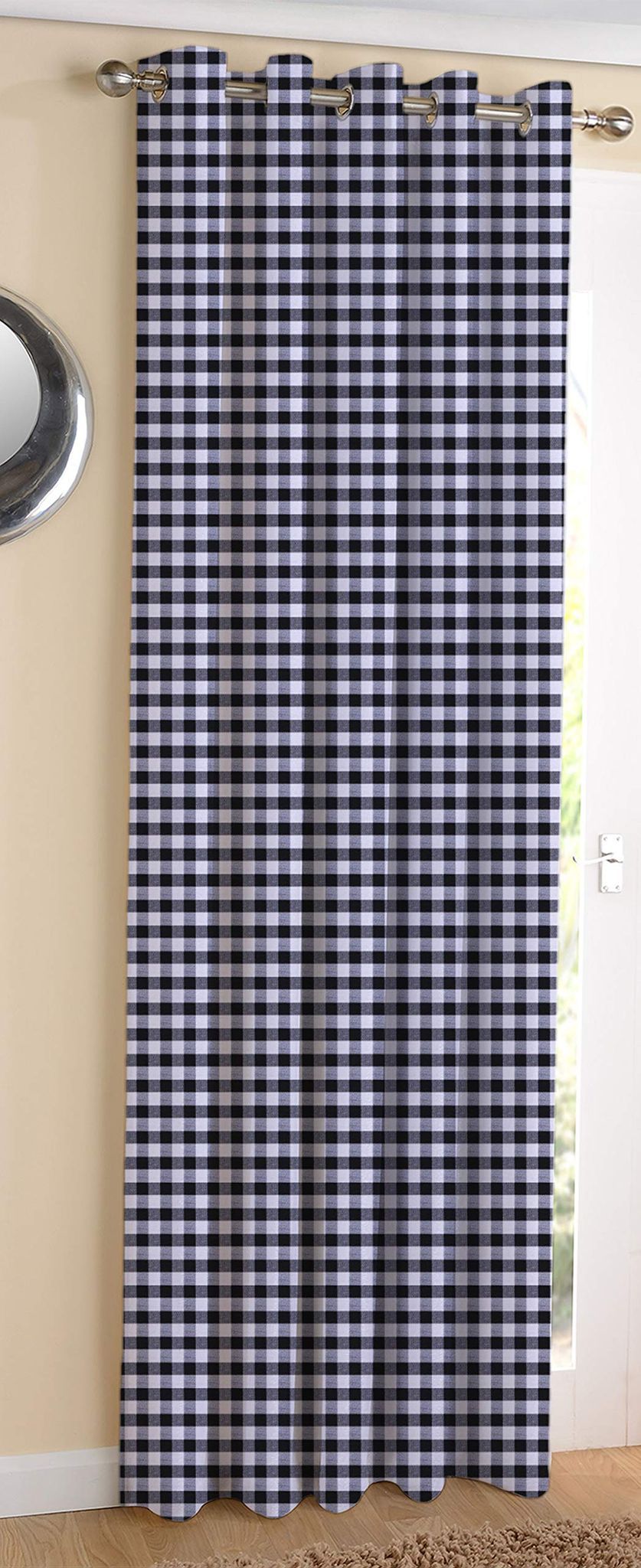 AIRWILL Cotton Gingham Check Black Designed Blackout and Room Darkening 5ft Window Curtains Pack of 1 pc. (Checks - Black)