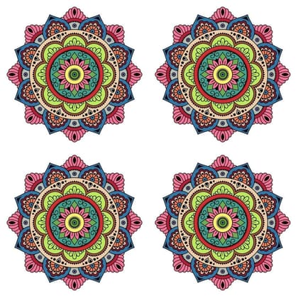 APM Rangoli Set of Four Pcs Waterproof Laminated Floor Sticker in 12X12 inches (RS02) (R01)
