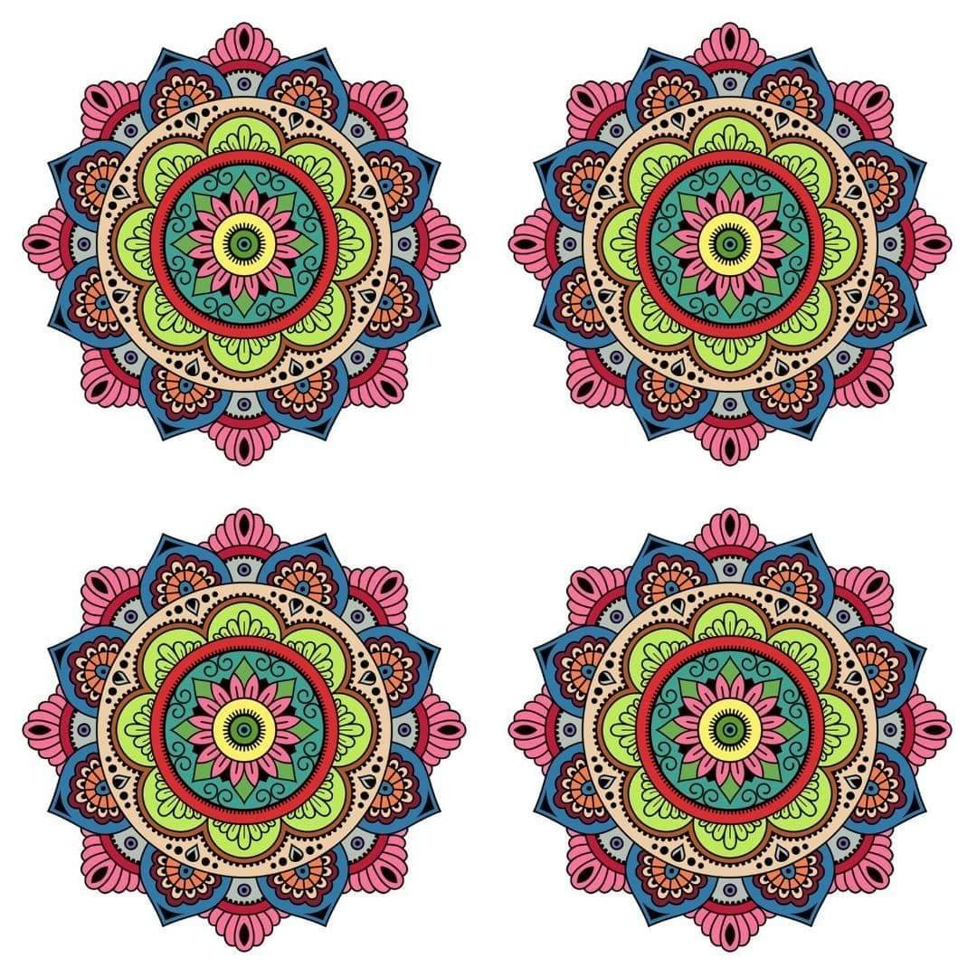APM Rangoli Set of Four Pcs Waterproof Laminated Floor Sticker in 12X12 inches (RS02) (R01)