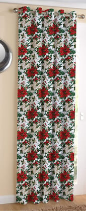 AIRWILL Cotton Maroon Flower Designed Blackout and Room Darkening 7ft Door Curtains Pack of 1 pc. (Floral - Maroon,Green)
