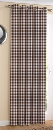 AIRWILL Cotton Gingham Check Brown Designed Blackout and Room Darkening 7ft Door Curtains Pack of 1 pc. (Checks - Brown)