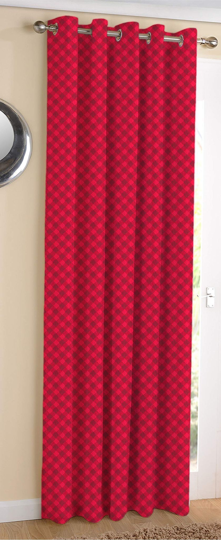 AIRWILL Cotton Buffallow Cross Designed Blackout and Room Darkening 7ft Door Curtains Pack of 1 pc. (Printed - Red,Black)
