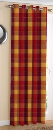 AIRWILL Cotton Dobby Red Designed Checks Blackout Room Darkening Door Curtains (4 x 7 ft, Red, Yellow)