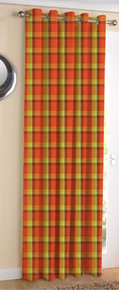 AIRWILL Cotton Gingham Check Orange Designed Blackout and Room Darkening 7ft Door Curtains Pack of 1 pc. (Checks - Orange)