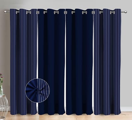 AIRWILL Cotton Pin Stripe Blue Striped & Solid Pattern Door Curtains 214 / 7ft Length - (Blue, Pack of 4)