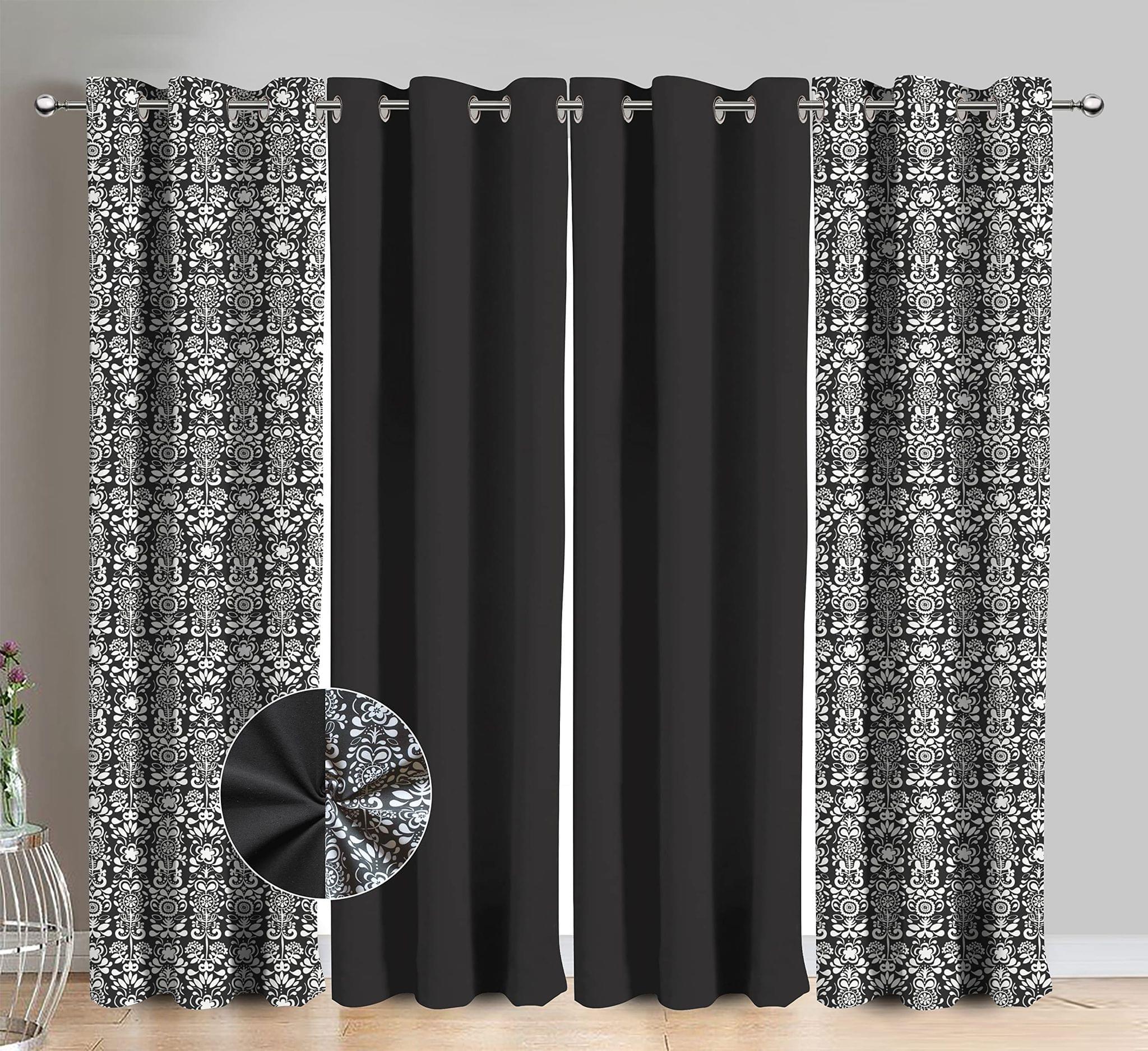 AIRWILL Cotton Gray Damask Printed & Solid Pattern Door Curtains 214 / 7ft Length - (Grey, Pack of 4)