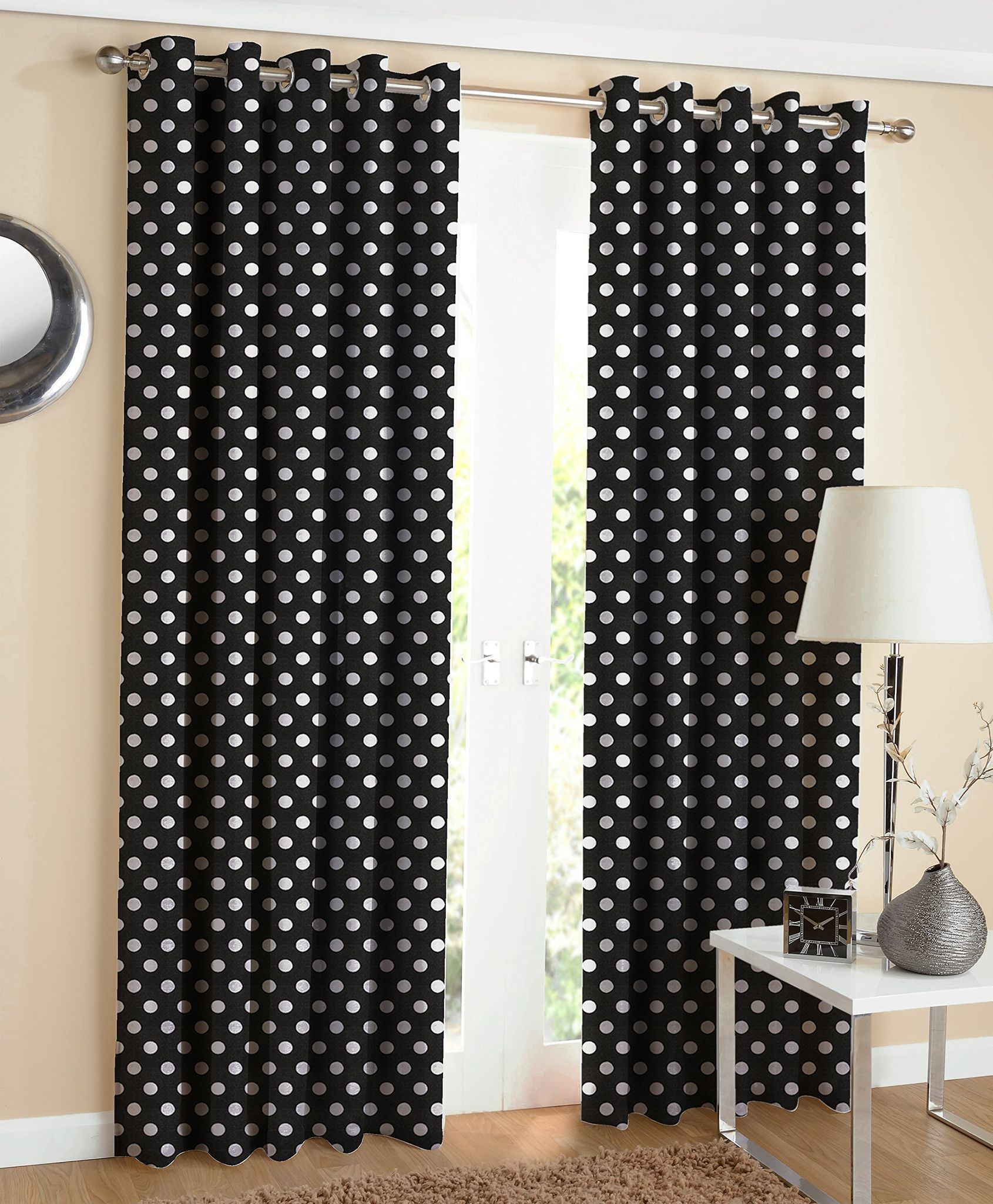 AIRWILL Cotton Printed Door Curtains (120x210 cm, Black and White) - Pack of 2 Pieces