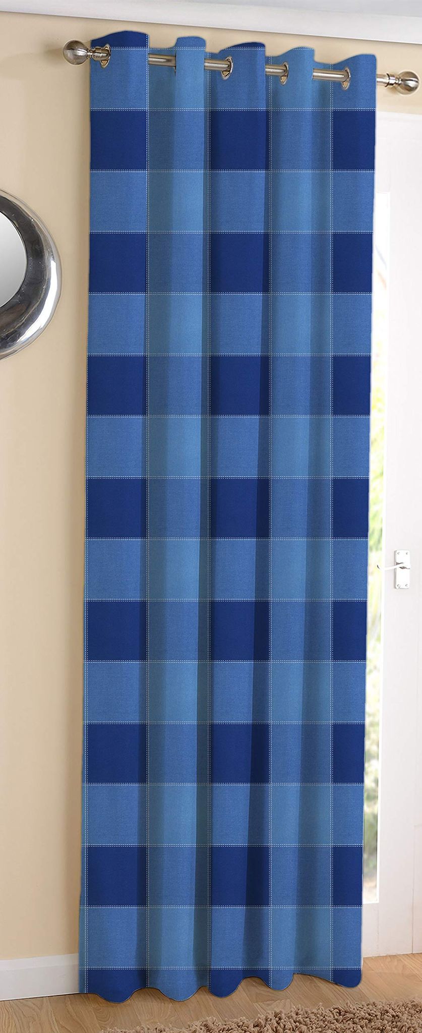 AIRWILL Cotton 4-Way Dobby Blue Designed Blackout and Room Darkening Window Curtains (Self Design - Blue, 4 x 5 ft)