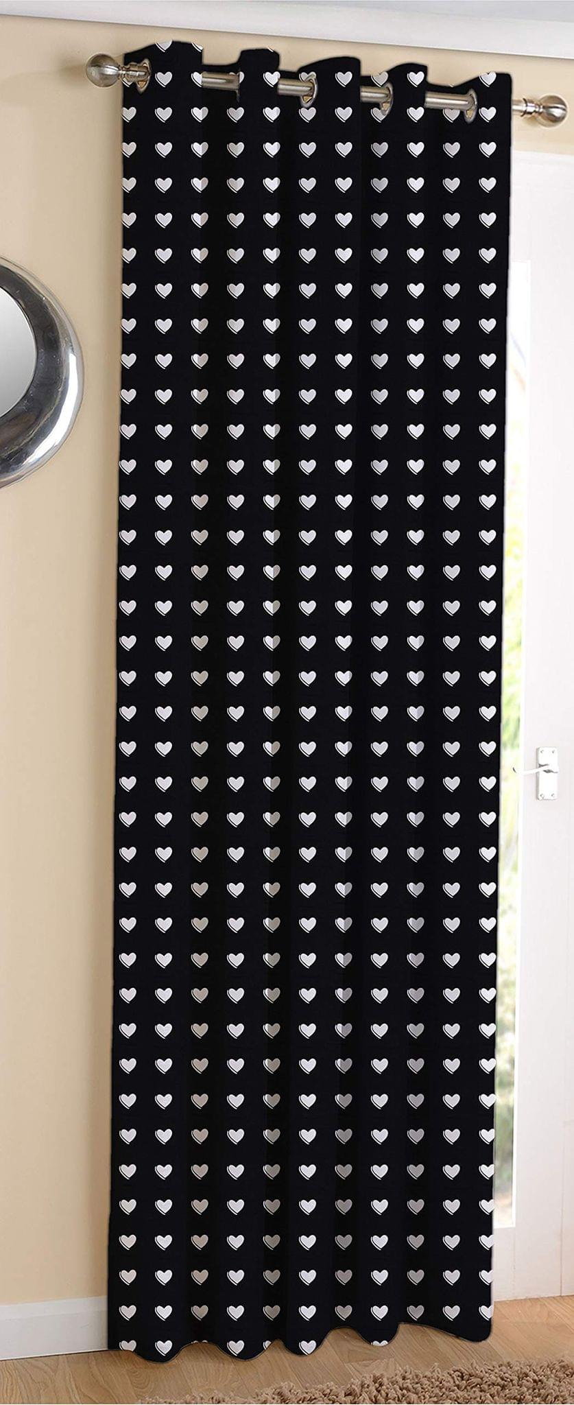 AIRWILL Cotton Black Heart Designed Blackout and Room Darkening 5ft Window Curtains Pack of 1 pc. (Self Design - Black)
