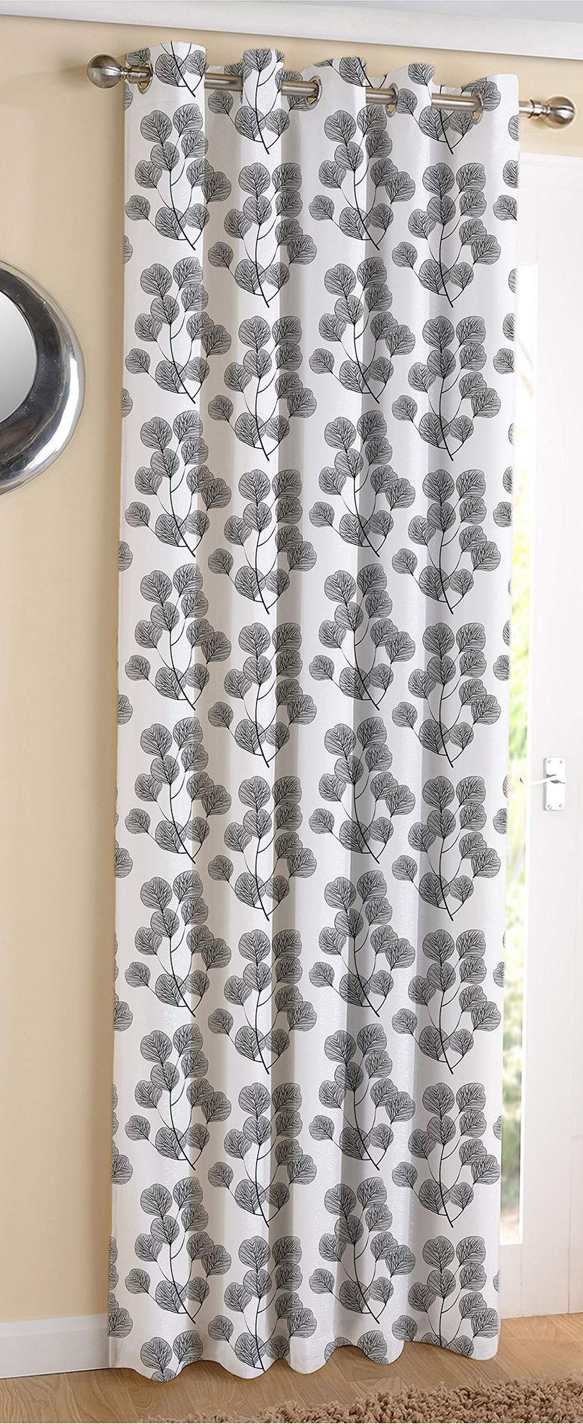 AIRWILL Cotton Root Leaf Designed Blackout and Room Darkening 5ft Window Curtains Pack of 1 pc. (Floral - Black)