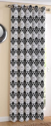 AIRWILL Cotton Black & White Damsak Designed Blackout and Room Darkening 5ft Window Curtains Pack of 1 pc. (Printed - Black)