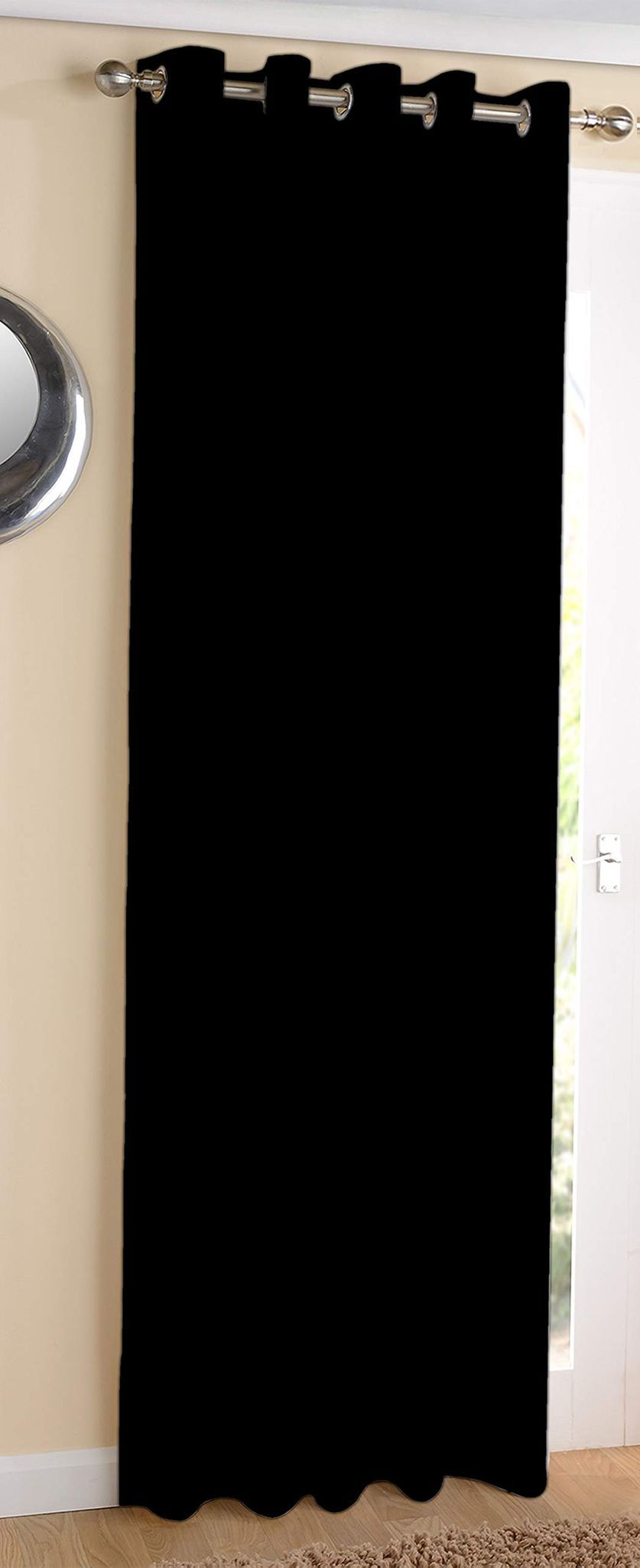 AIRWILL Cotton Plain Black Designed Blackout and Room Darkening 5ft Window Curtains Pack of 1 pc. (Solid - Black)