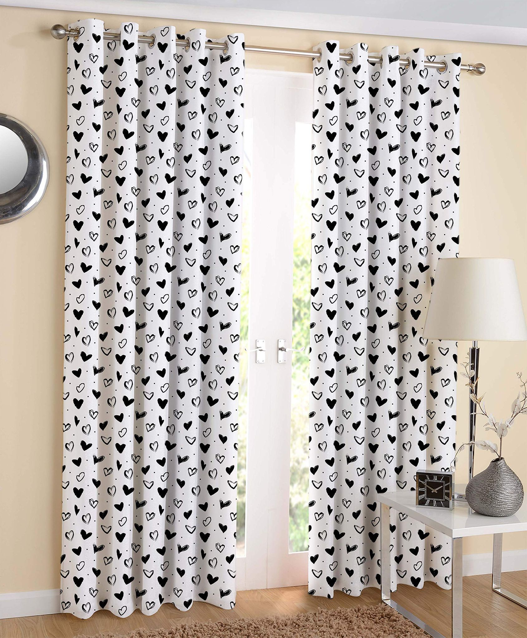 AIRWILL, 100% Cotton Designer Printed 7ft Door Curtains, (Black &White Colors) Pack of 2 pcs
