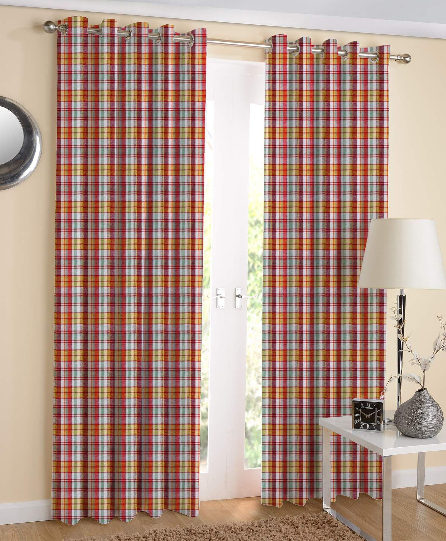 AIRWILL Cotton Self Design Eyeleted Door Curtain - Multicolour, Pack of 2 Pieces (Width 4 and 7 ft Length)