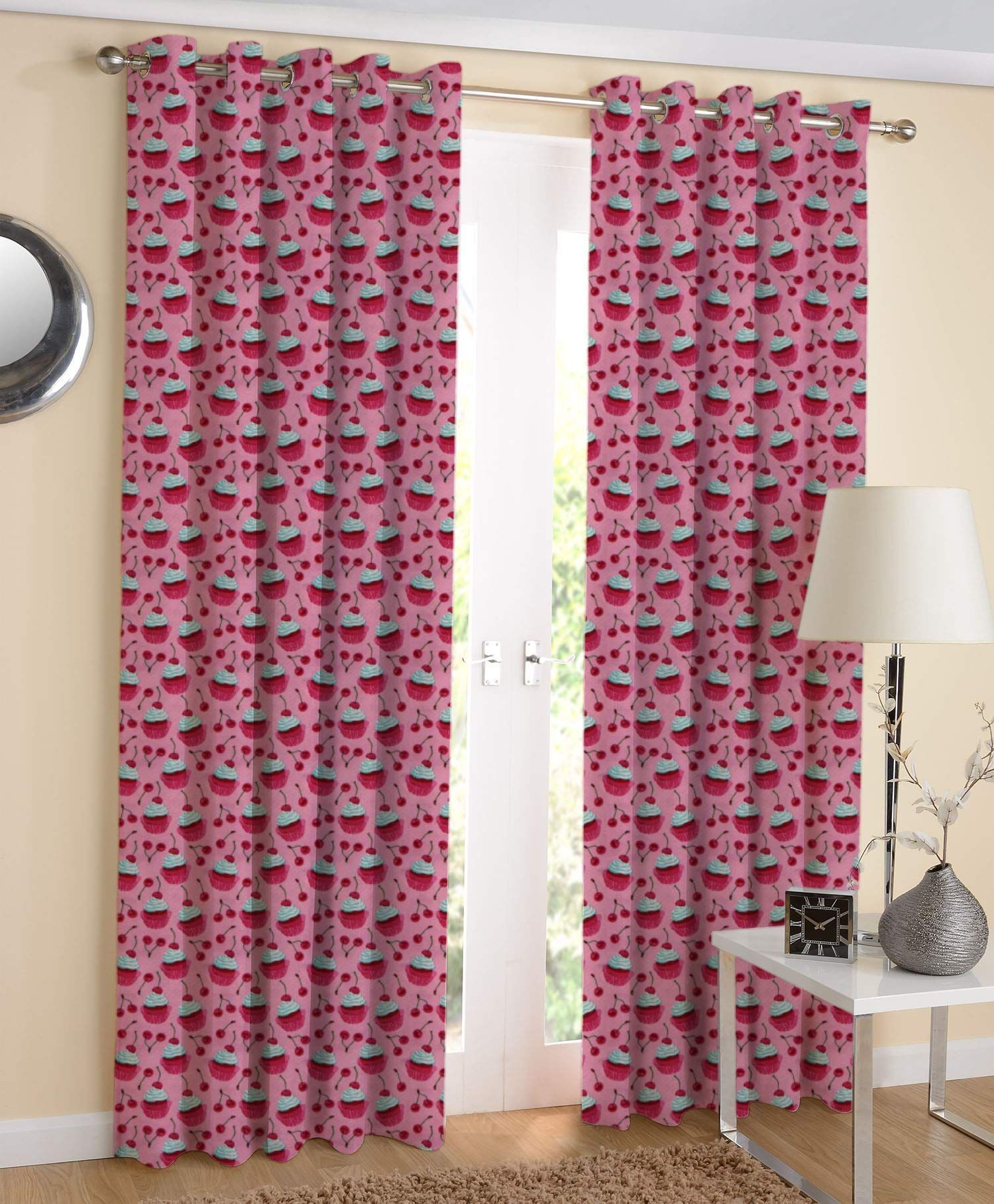 AIRWILL, 100% Cotton Eyelet Door Curtains Sized 4ft in Width and 7ft in Length, Multicolor Pack of 2 Pieces