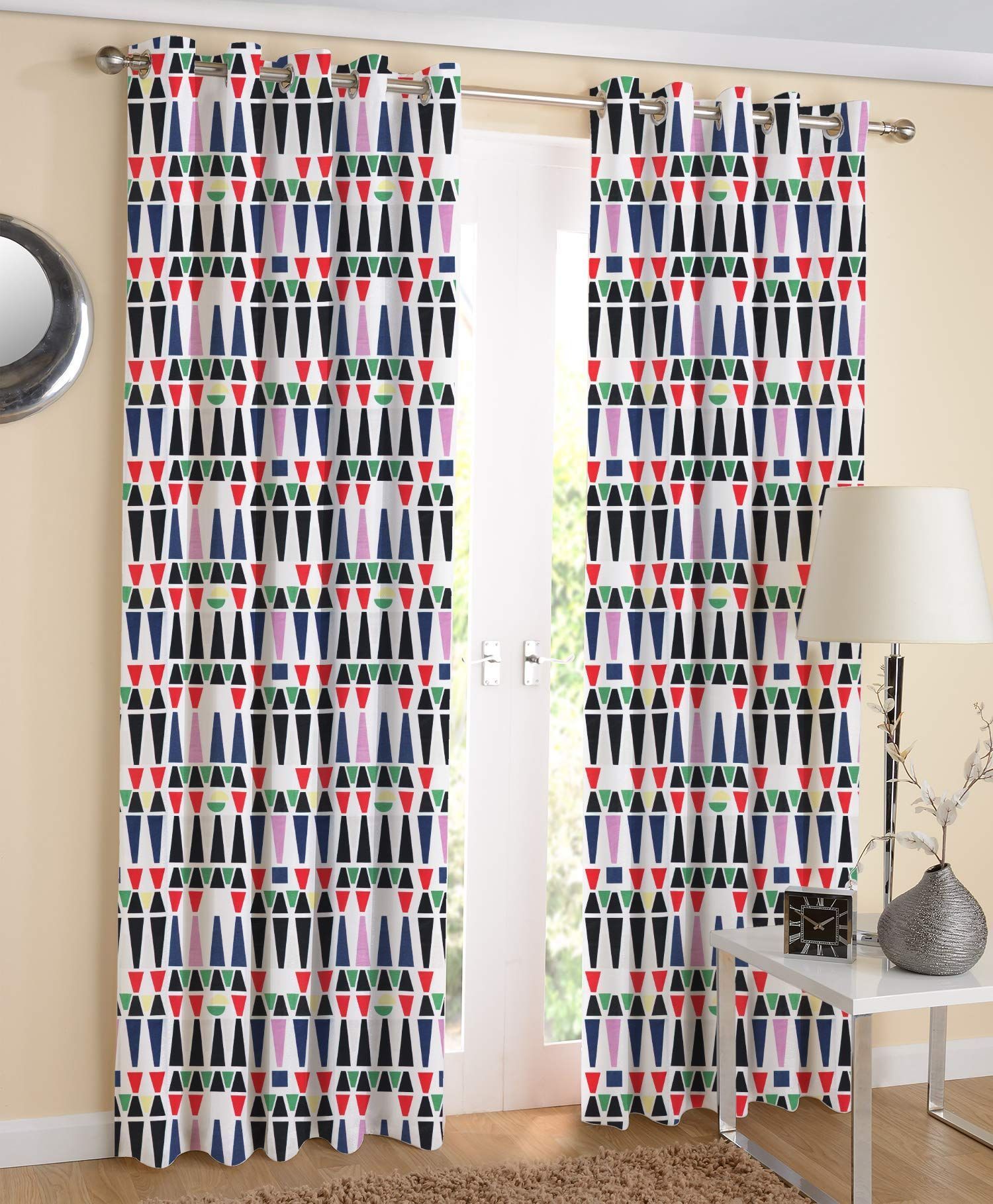 AIRWILL Cotton Self 4 x 7 ft Eyeleted Door Curtains, Multicolour - Pack of 2 Pieces