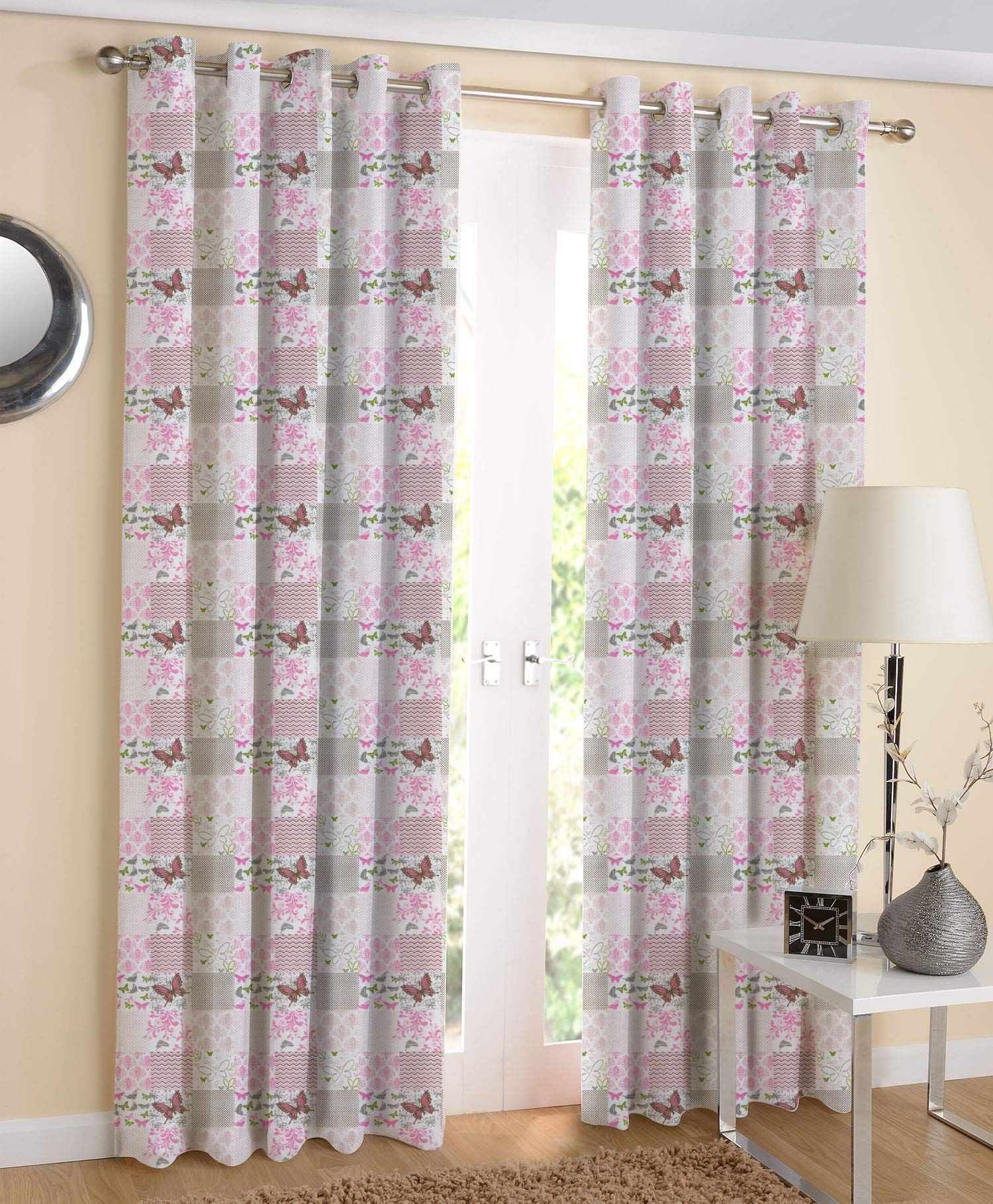 AIRWILL Cotton Self-Design Door Curtains (Multicolour, 4 x 7 ft) - Pack of 2 Pieces, Grommets