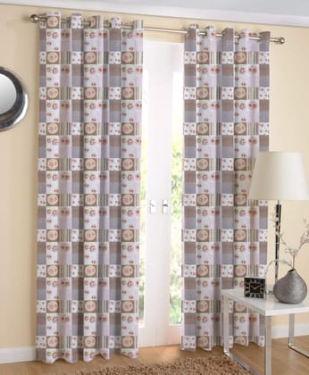 AIRWILL Cotton Self Design Eyeleted Door Curtains (Multicolour, 4 x 7 ft) - Pack of 2 Pieces