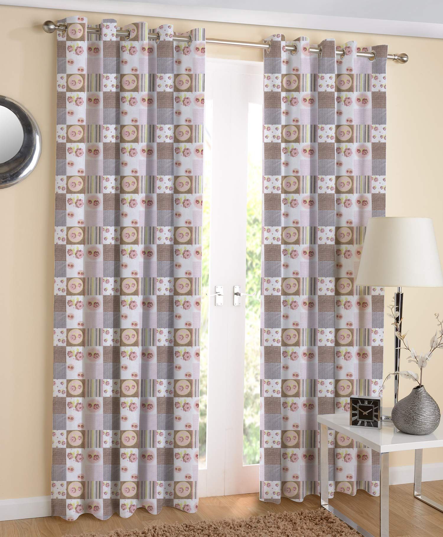 AIRWILL Cotton Self Design Eyeleted Door Curtains (Multicolour, 4 x 7 ft) - Pack of 2 Pieces