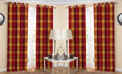 AIRWILL Cotton Eyeleted Door Curtains, Red, 4 x 7 ft - Pack of 4 Pieces.