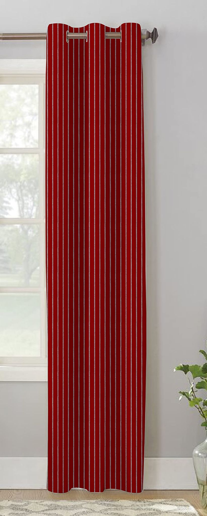 AIRWILL, Cotton Pin Stripe Red Designed Striped Pattern Door - 4x7ft Curtains - (Pack of 1 pc) - Red
