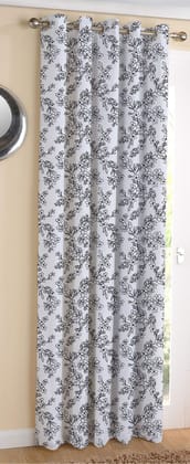 AIRWILL Cotton Pencil Flower Designed Blackout and Room Darkening 7ft Door Curtains Pack of 1 pc. (Floral - Black)