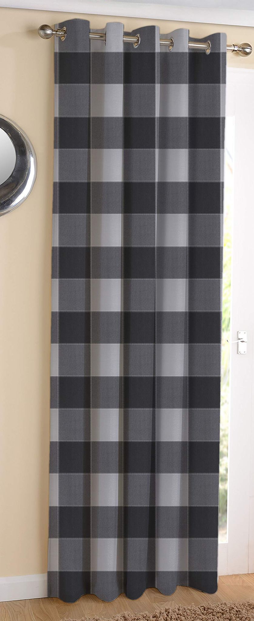 AIRWILL Cotton 4-Way Dobby Black Designed Blackout and Room Darkening 7ft Door Curtains Pack of 1 pc. (Self Design - Grey,Beige)