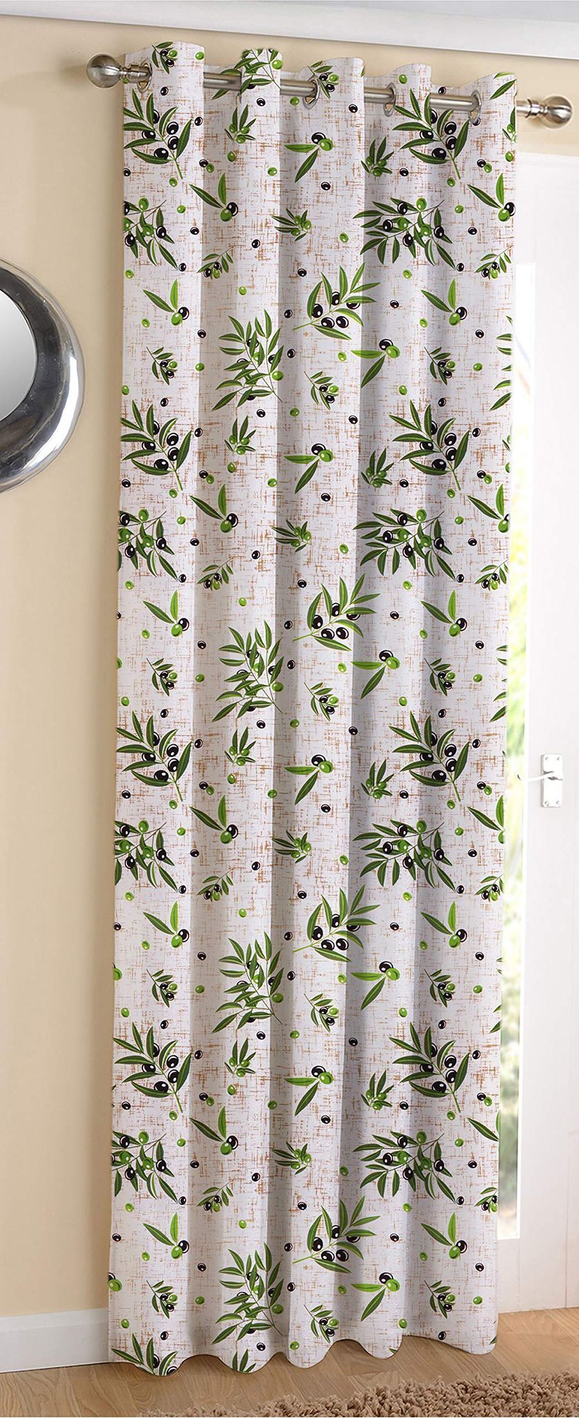 AIRWILL Cotton Olive Leaf Designed Blackout and Room Darkening 7ft Door Curtains Pack of 1 pc. (Floral - Green)
