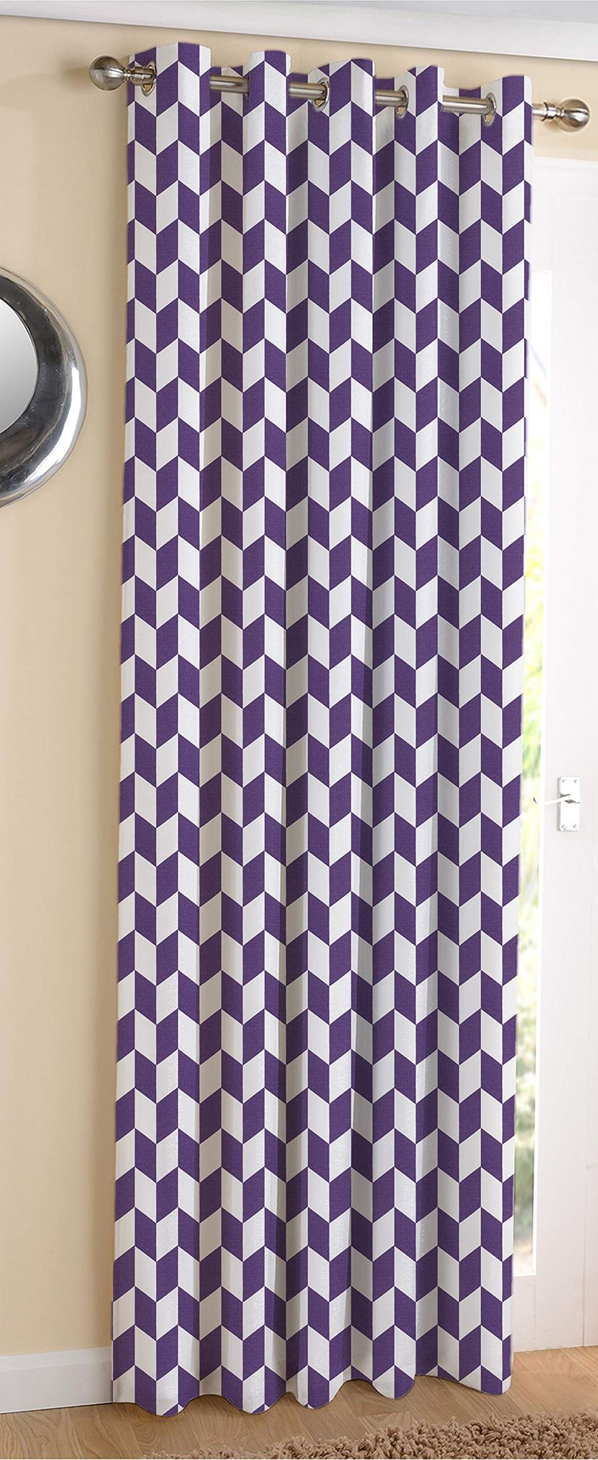 AIRWILL Cotton Classic Diamond Purple Designed Blackout and Room Darkening 7ft Door Curtains Pack of 1 pc. (Printed - Purple)
