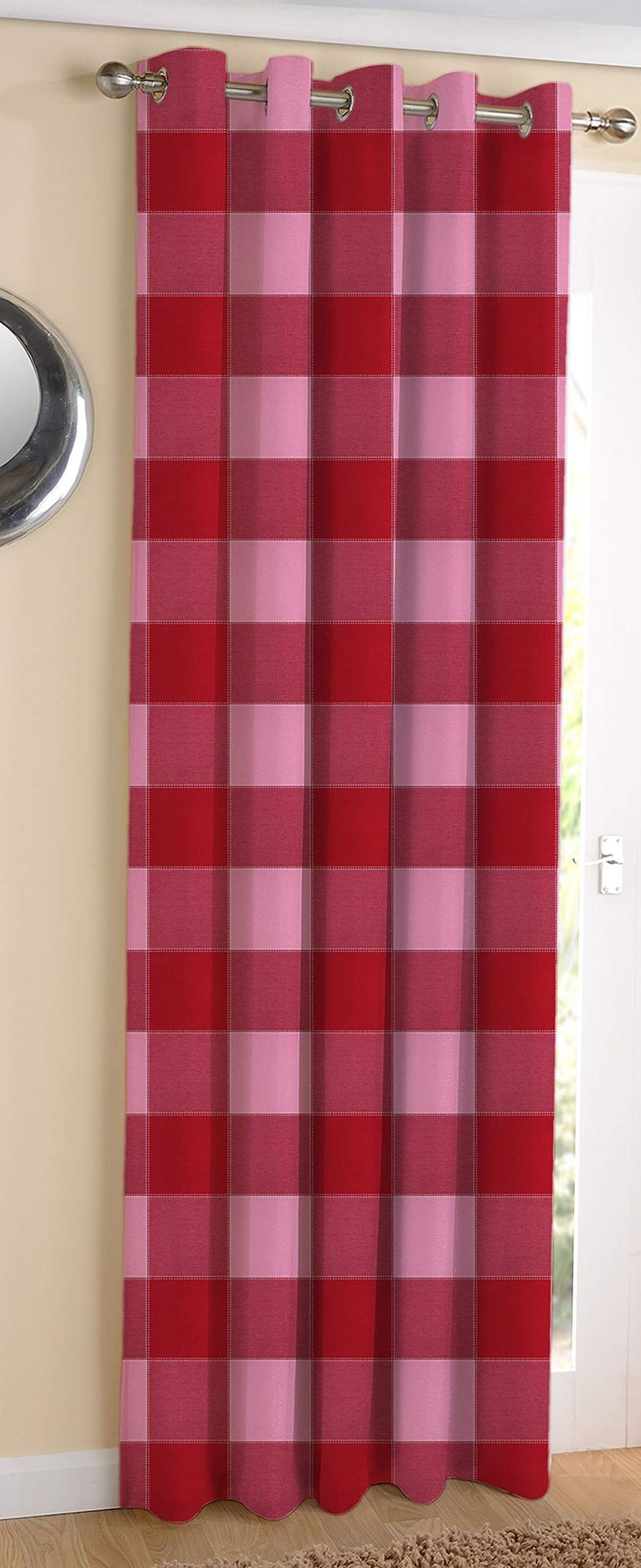 AIRWILL Cotton Designed Blackout and Room Darkening Door Curtains (Self Design - Red, 4 x 7 ft)