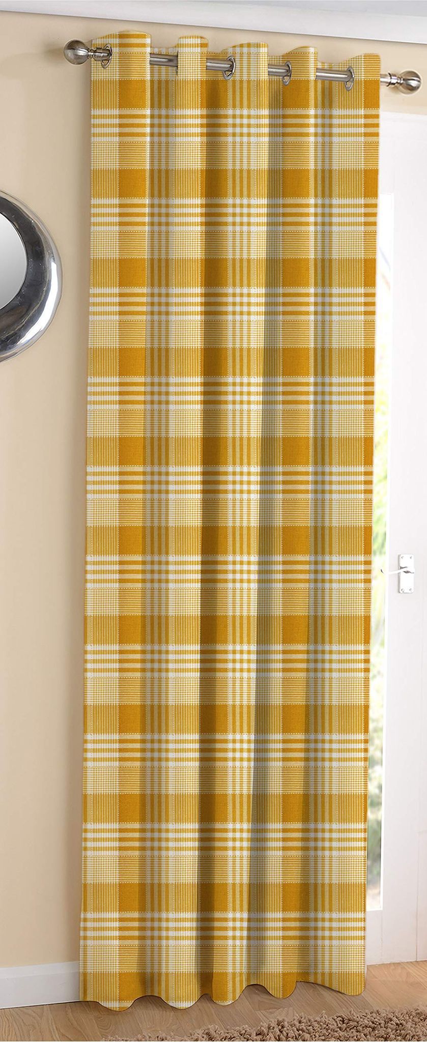 AIRWILL Cotton Track Dobby Yellow Designed Blackout and Room Darkening 7ft Door Curtains Pack of 1 pc. (Self Design - Yellow)
