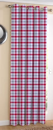 AIRWILL Cotton Lanfrancki Red Designed Blackout and Room Darkening 7ft Door Curtains Pack of 1 pc. (Checks - Red,Grey)