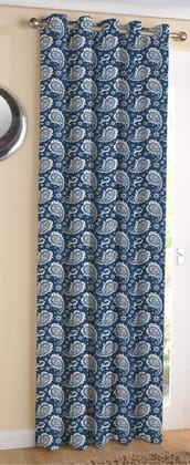 AIRWILL Cotton Blue Paisely Designed Blackout and Room Darkening 7ft Door Curtains Pack of 1 pc. (Printed - Blue)